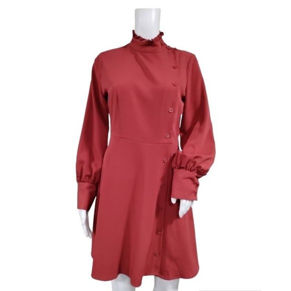 Who What Wear Mock Neck Button Up A-Line Pirate Mini Dress Red Women's Size S - Picture 1 of 12
